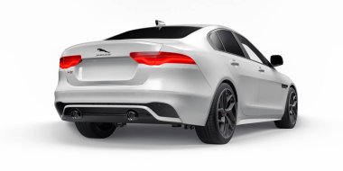 Tula, Rusya. 3 Şubat 2022: Jaguar XE R Dynamic 2020. Beyaz birinci sınıf spor sedan. 3B illüstrasyon.