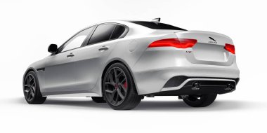 Tula, Rusya. 3 Şubat 2022: Jaguar XE R Dynamic 2020. Beyaz birinci sınıf spor sedan. 3B illüstrasyon.