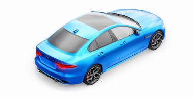 Tula, Rusya. 3 Şubat 2022: Jaguar XE R Dynamic 2020. Blue Premium spor sedan. 3B illüstrasyon.