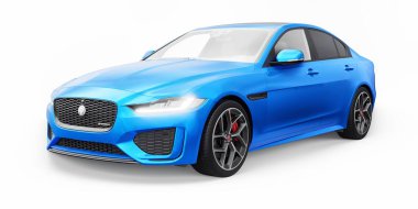 Tula, Rusya. 3 Şubat 2022: Jaguar XE R Dynamic 2020. Blue Premium spor sedan. 3B illüstrasyon.
