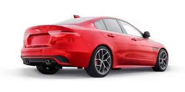 Tula, Rusya. 3 Şubat 2022: Jaguar XE R Dynamic 2020. Kırmızı birinci sınıf spor sedan. 3B illüstrasyon.