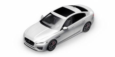 Tula, Rusya. 3 Şubat 2022: Jaguar XE R Dynamic 2020. Beyaz birinci sınıf spor sedan. 3B illüstrasyon.