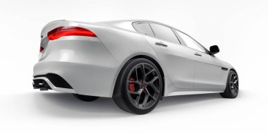 Tula, Rusya. 3 Şubat 2022: Jaguar XE R Dynamic 2020. Beyaz birinci sınıf spor sedan. 3B illüstrasyon.