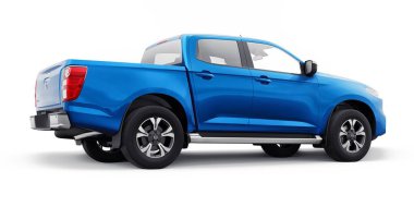 Tula, Rusya. 3 Şubat 2022 Mazda BT-50 2021. Mavi orta boy, modern bir kamyonet. 3B illüstrasyon.