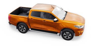 Tula, Rusya. 3 Şubat 2022 Mazda BT-50 2021. Portakal rengi orta boy modern bir kamyonet. 3B illüstrasyon.