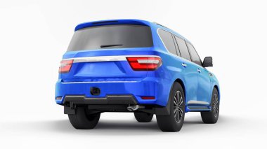 Mavi Premium Aile SUV arabası beyaz arka planda izole edilmiş. 3d oluşturma.