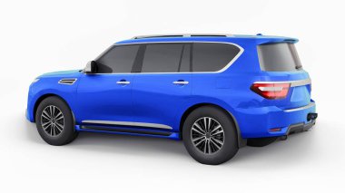 Mavi Premium Aile SUV arabası beyaz arka planda izole edilmiş. 3d oluşturma.
