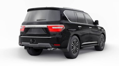 Siyah Premium Aile SUV arabası beyaz arka planda izole edilmiş. 3d oluşturma.