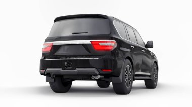 Siyah Premium Aile SUV arabası beyaz arka planda izole edilmiş. 3d oluşturma.