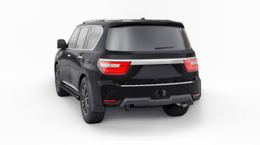 Siyah Premium Aile SUV arabası beyaz arka planda izole edilmiş. 3d oluşturma.