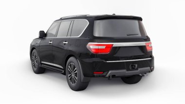 Siyah Premium Aile SUV arabası beyaz arka planda izole edilmiş. 3d oluşturma.