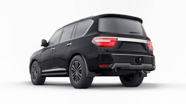Siyah Premium Aile SUV arabası beyaz arka planda izole edilmiş. 3d oluşturma.