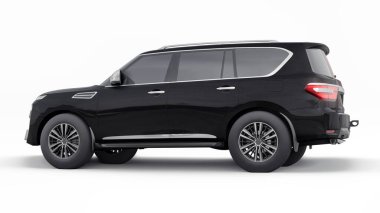 Siyah Premium Aile SUV arabası beyaz arka planda izole edilmiş. 3d oluşturma.