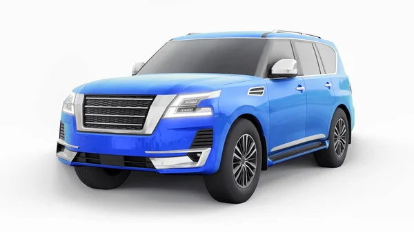 Voiture Bleue Premium Family Suv Isolée Sur Fond Blanc Rendu — Photo