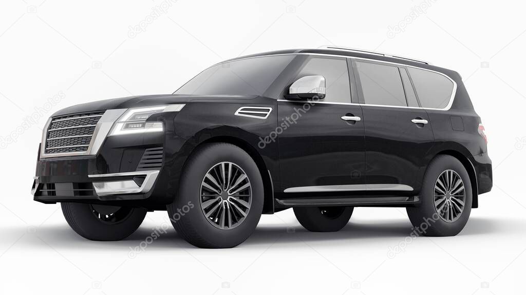 Black Premium Family SUV car isolated on white background. 3d rendering.