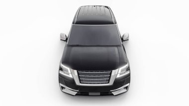 Siyah Premium Aile SUV arabası beyaz arka planda izole edilmiş. 3d oluşturma.