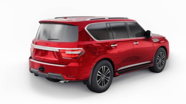 Kırmızı Premium Aile SUV arabası beyaz arka planda izole edilmiş. 3d oluşturma.