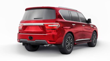 Kırmızı Premium Aile SUV arabası beyaz arka planda izole edilmiş. 3d oluşturma.