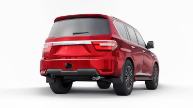 Kırmızı Premium Aile SUV arabası beyaz arka planda izole edilmiş. 3d oluşturma.