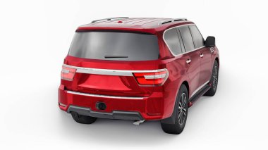 Kırmızı Premium Aile SUV arabası beyaz arka planda izole edilmiş. 3d oluşturma.