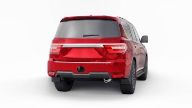 Kırmızı Premium Aile SUV arabası beyaz arka planda izole edilmiş. 3d oluşturma.