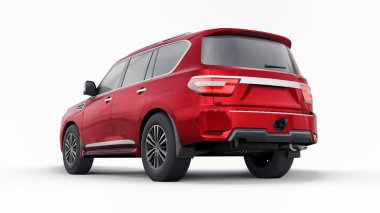 Kırmızı Premium Aile SUV arabası beyaz arka planda izole edilmiş. 3d oluşturma.