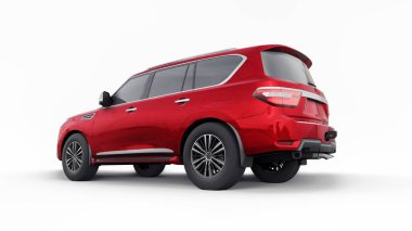 Kırmızı Premium Aile SUV arabası beyaz arka planda izole edilmiş. 3d oluşturma.
