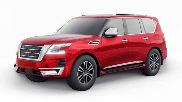 Red Premium Family Suv Samochód Izolowany Białym Tle Renderowanie — Zdjęcie stockowe