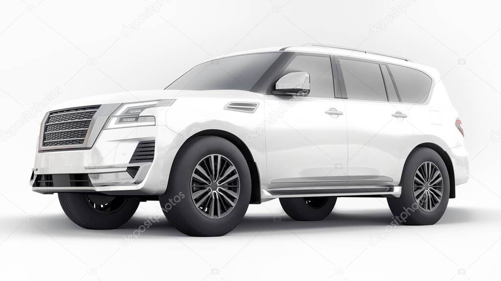 White Premium Family SUV car isolated on white background. 3d rendering.