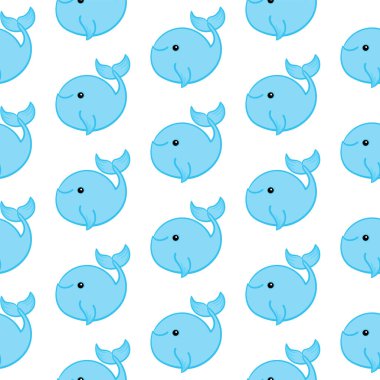 Mavi Balina çizgi filmi. Çocuklar, tekstil, kalıp kumaş, duvar kağıdı için Hayvan Deseni Vektör arka planı