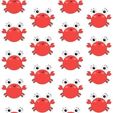 Komik çizgi film yengeci. Çocuklar için Hayvan Deseni Renkli Vektör arka planı, tekstil, desen kumaşı, duvar kağıdı