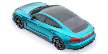 Premium elektrikli spor sedan. Araba beyaz arka planda izole edilmiş. 3d oluşturma