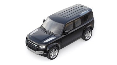 Tula, Rusya. 16 Şubat 2022: Land Rover Defender 2020. Kırsal alanlar ve açık hava aktiviteleri için Dlack Expedition SUV. 3d hazırlayıcı.