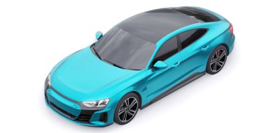 Premium elektrikli spor sedan. Araba beyaz arka planda izole edilmiş. 3d oluşturma