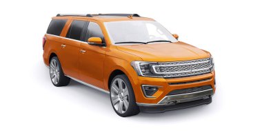 Orang Premium Ailesi SUV beyaz arka planda izole edildi. 3d oluşturma.