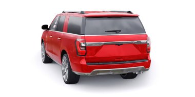 Kırmızı Premium Ailesi SUV beyaz arka planda izole edildi. 3d oluşturma.