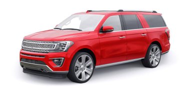 Kırmızı Premium Ailesi SUV beyaz arka planda izole edildi. 3d oluşturma.