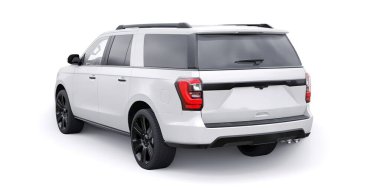 Beyaz Premium Ailesi SUV beyaz arka planda izole edilmiş. 3d oluşturma.
