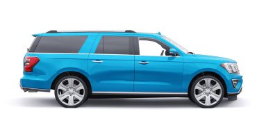 Mavi Premium Ailesi SUV beyaz arka planda izole edildi. 3d oluşturma.