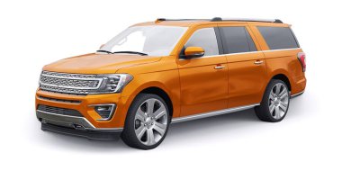 Orang Premium Ailesi SUV beyaz arka planda izole edildi. 3d oluşturma