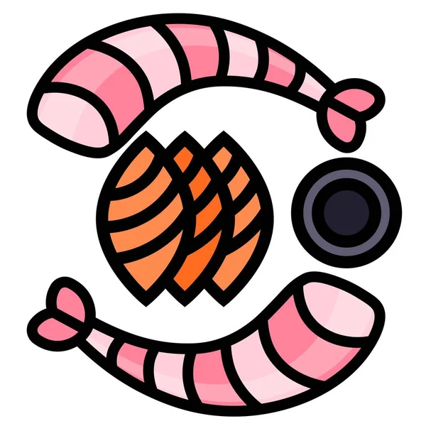 Japanese food vector illustration - sashimi with shrimp and salmon — Stock Vector