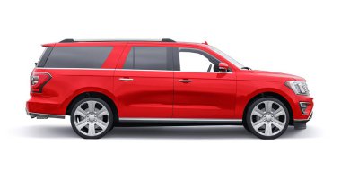 Kırmızı Premium Ailesi SUV beyaz arka planda izole edildi. 3d oluşturma.