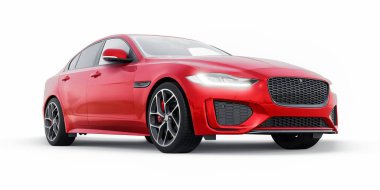 Kırmızı birinci sınıf spor sedan. 3B illüstrasyon.