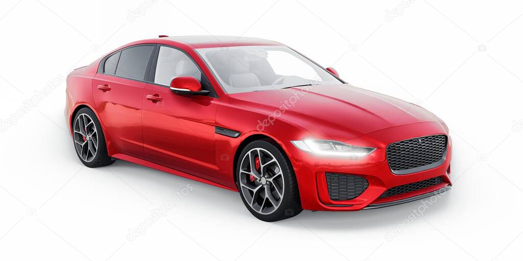 Red Premium sports sedan. 3D illustration.