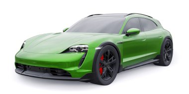 Şehir ve kırsal bölgeler için yeşil elektrikli spor vagon. 3d oluşturma