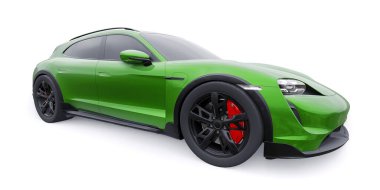 Şehir ve kırsal bölgeler için yeşil elektrikli spor vagon. 3d oluşturma