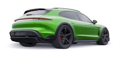 Şehir ve kırsal bölgeler için yeşil elektrikli spor vagon. 3d oluşturma