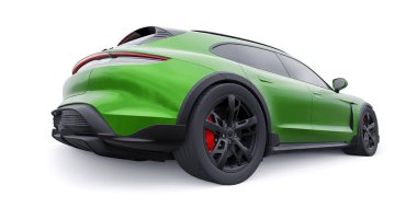 Şehir ve kırsal bölgeler için yeşil elektrikli spor vagon. 3d oluşturma