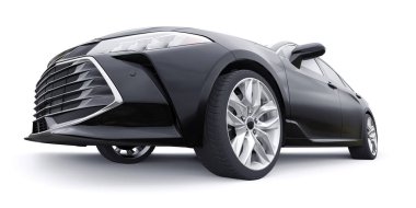 İş ve aile için büyük siyah bir sedan. 3B illüstrasyon.