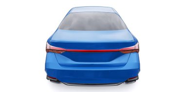 İş ve aile için büyük mavi bir sedan. 3B illüstrasyon.